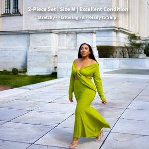 2Piece Skirt Set | Textured Tie Front Crop Top & Mermaid Maxi Skirt | Size: M